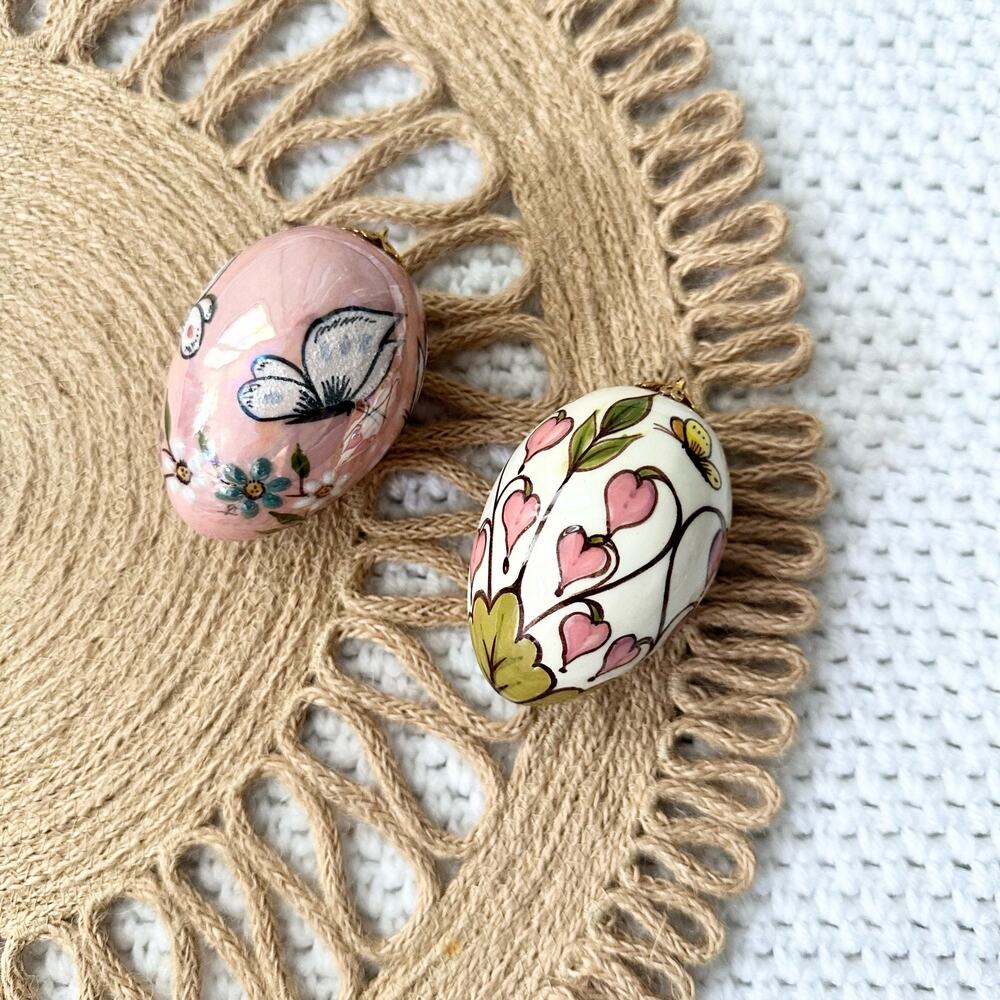 Vintage Ceramic Hand Painted Floral Butterfly Decorative Eggs Fillers Ornaments